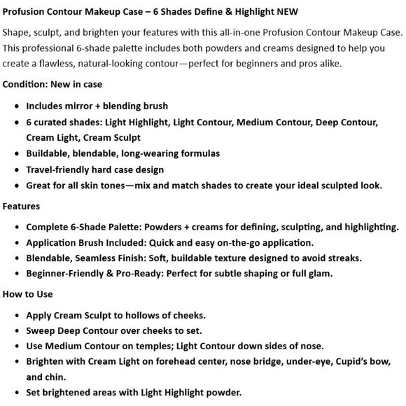 Profusion Contour Makeup Case – 6 Shades Define & Highlight NEW - Picture 2 of 4